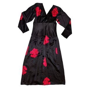 Vintage 1980s Lillie Rubin Black & Red Silk Midi Dress Size 6